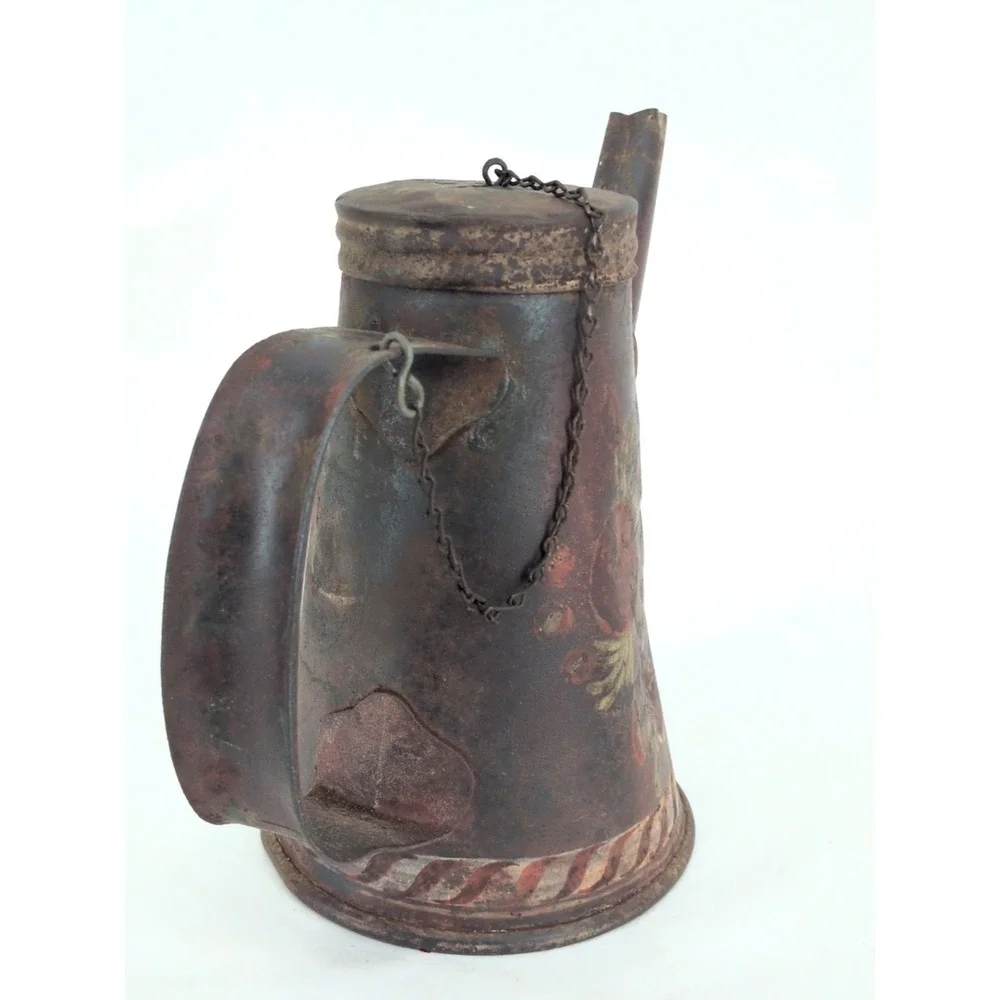 Antique Canadian Pacific Railroad Signal Oil Lamp Teapot Light Tole Painted Folk